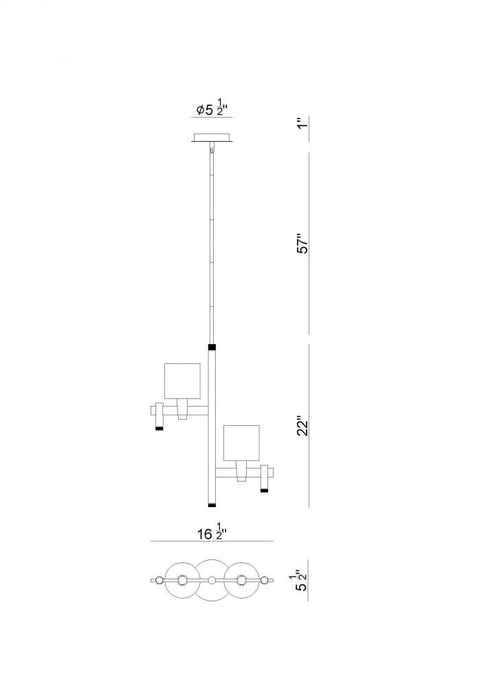 Decato 2 Light Pendant in Brushed Gold