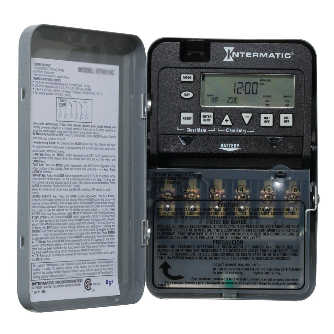 7-Day 2-Circuit Electronic Control, 120-277 VAC, 2-SPST, Indoor Metal Enclosure