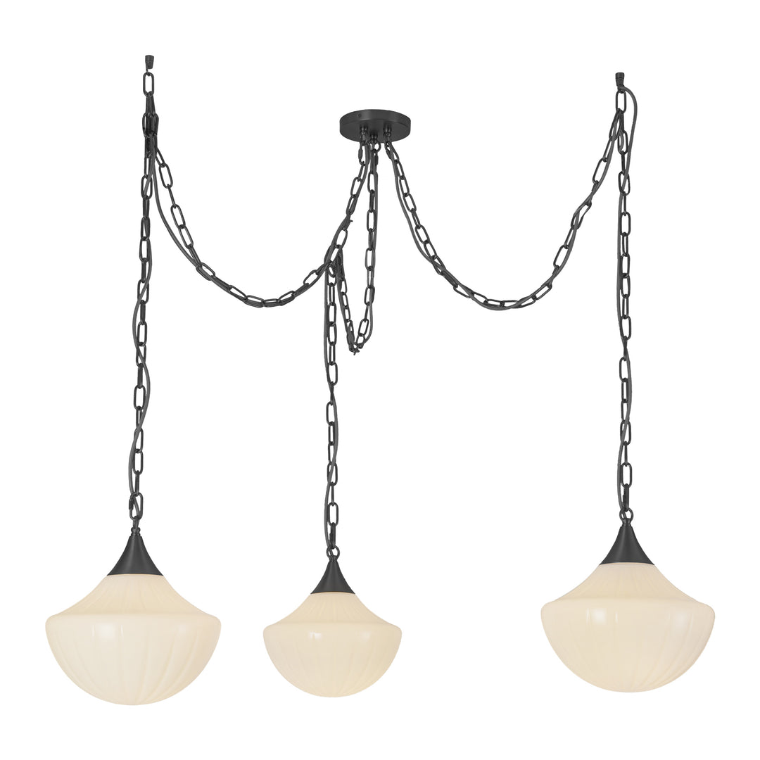 Farrah Matte Black/Glossy Ribbed Opal Glass Socket 12-in Multi Pendant