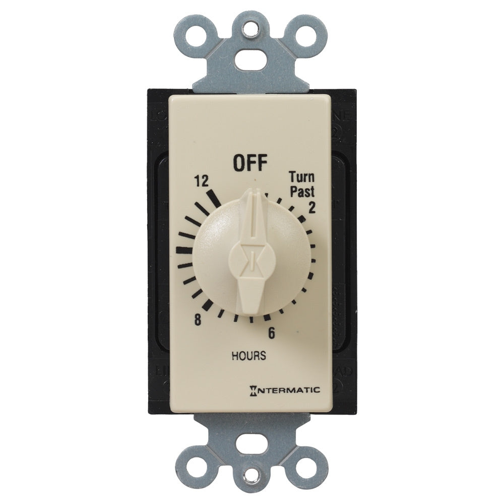 Spring Wound Countdown Timer, Decorator Style, 125-277 VAC, 50/60 Hz, SPST, 12 Hour Max, Without Hold, Ivory
