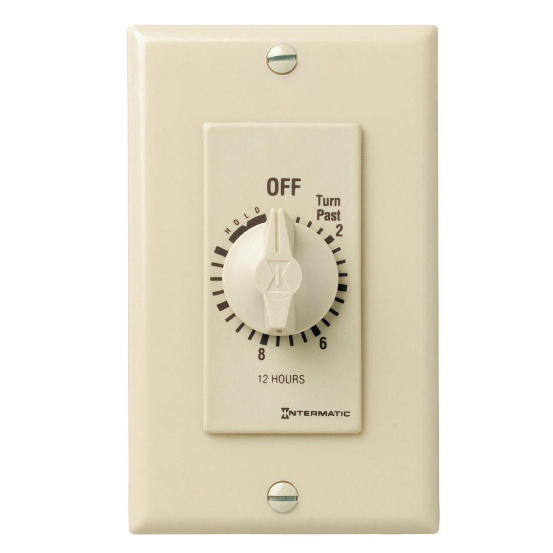 Spring Wound Countdown Timer, Decorator Style, 125-277 VAC, 50/60 Hz, SPST, 12 Hour Max, With Hold, Ivory