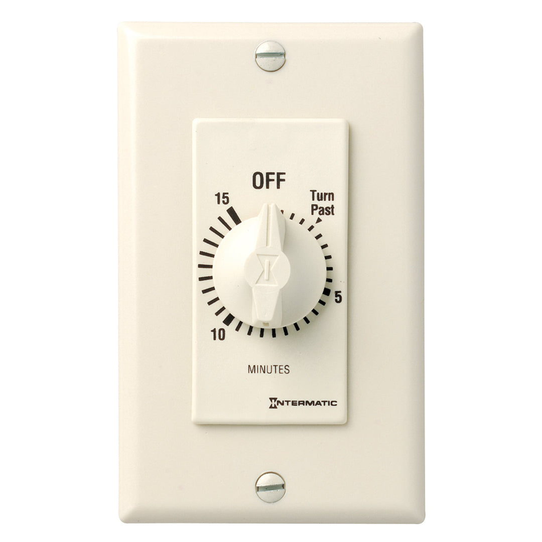 Spring Wound Countdown Timer, Decorator Style, 125-277 VAC, 50/60 Hz, SPST, 15 Minute Max, Without Hold, Light Almond