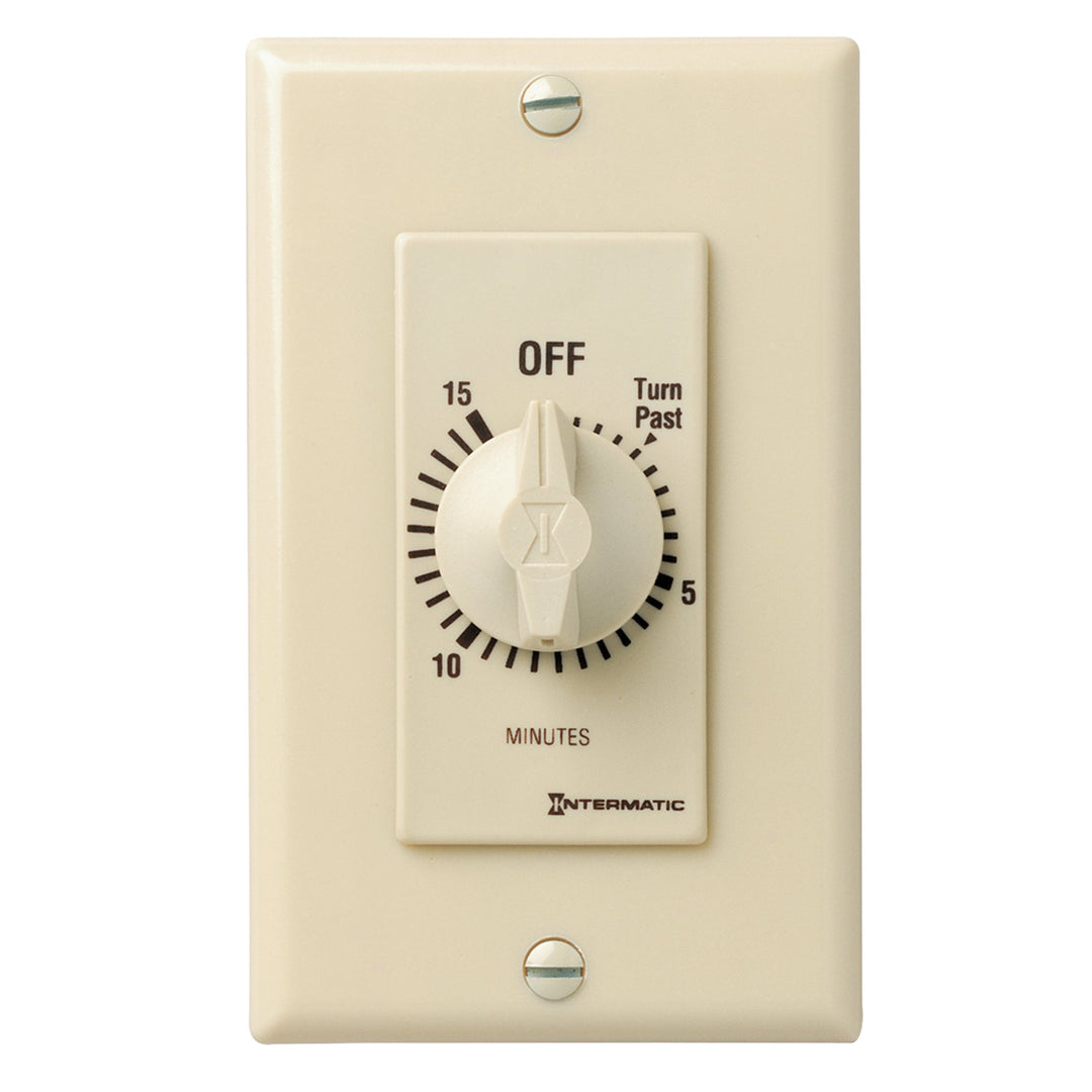 Spring Wound Countdown Timer, Decorator Style, 125-277 VAC, 50/60 Hz, SPST, 15 Minute Max, Without Hold, Ivory