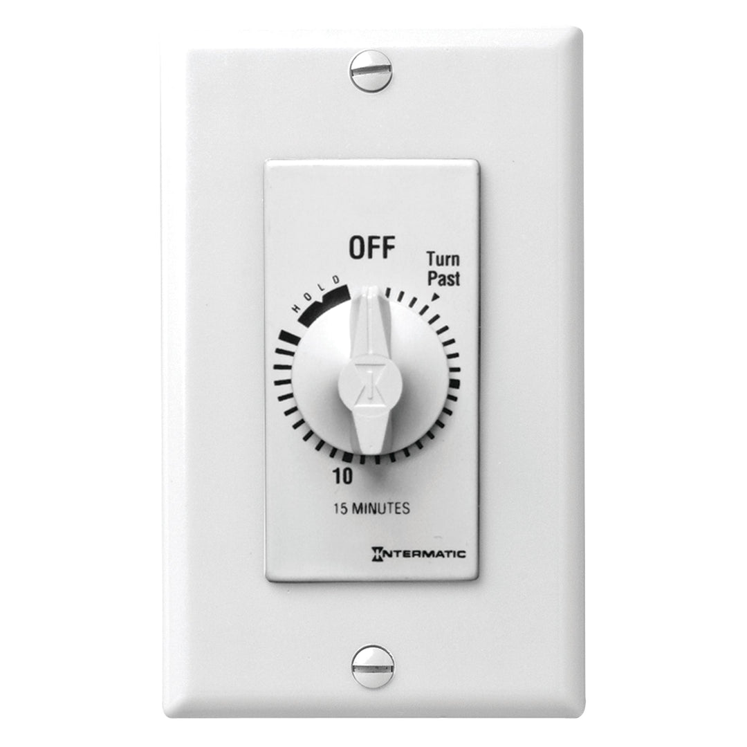 Spring Wound Countdown Timer, Decorator Style, 125-277 VAC, 50/60 Hz, SPST, 15 Minute Max, With Hold, White