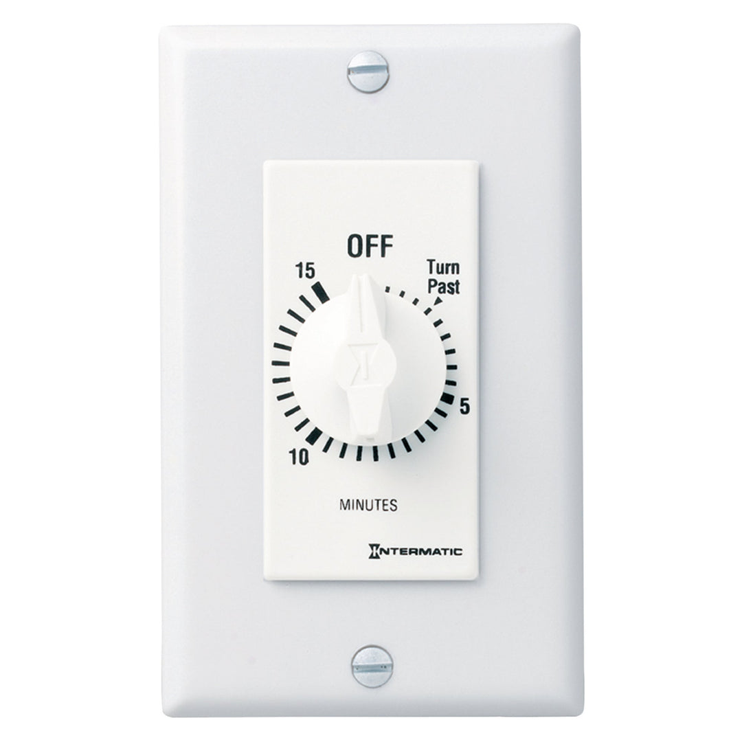 Spring Wound Countdown Timer, Decorator Style, 125-277 VAC, 50/60 Hz, SPST, 15 Minute Max, Without Hold, White