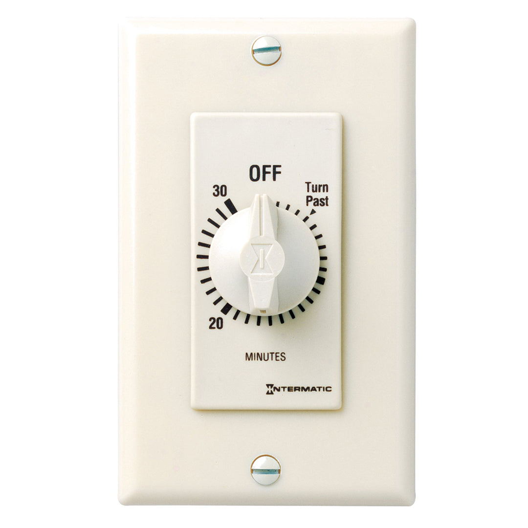 Spring Wound Countdown Timer, Decorator Style, 125-277 VAC, 50/60 Hz, SPST, 30 Minute Max, Without Hold, Light Almond