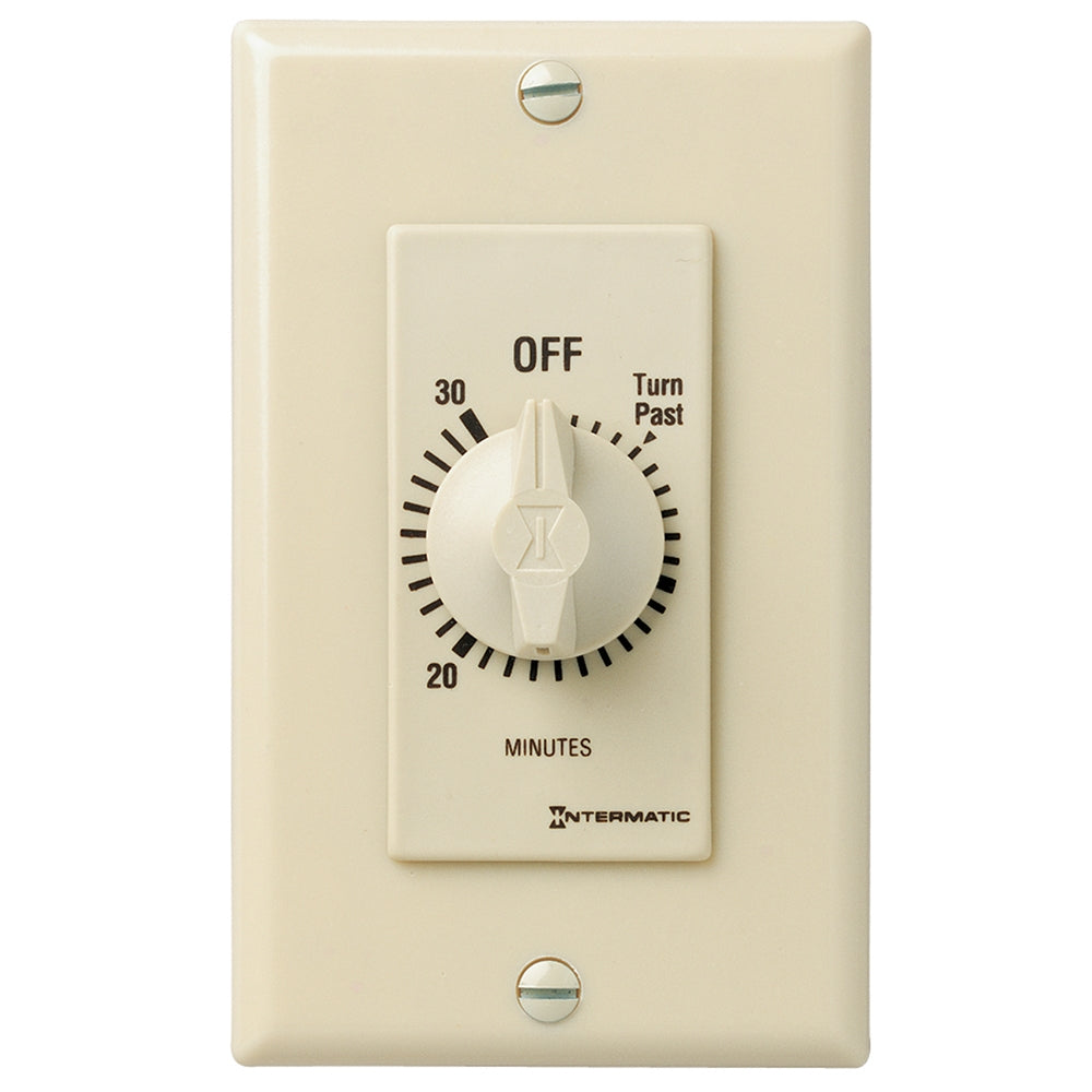 Spring Wound Countdown Timer, Decorator Style, 125-277 VAC, 50/60 Hz, SPST, 30 Minute Max, Without Hold, Ivory