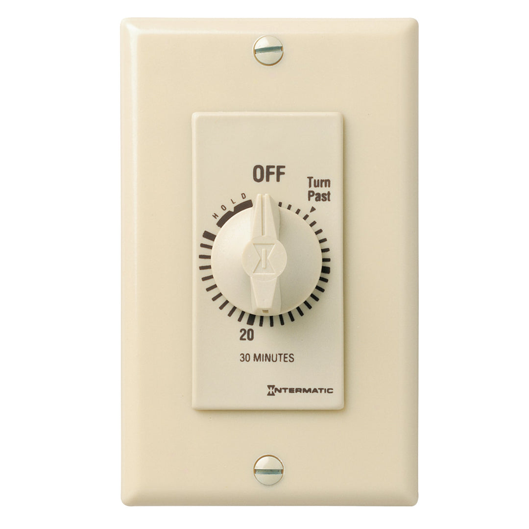 Spring Wound Countdown Timer, Decorator Style, 125-277 VAC, 50/60 Hz, SPST, 30 Minute Max, With Hold, Ivory