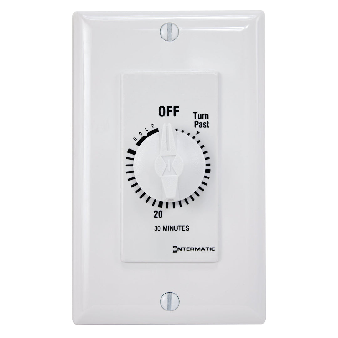 Spring Wound Countdown Timer, Decorator Style, 125-277 VAC, 50/60 Hz, SPST, 30 Minute Max, With Hold, White