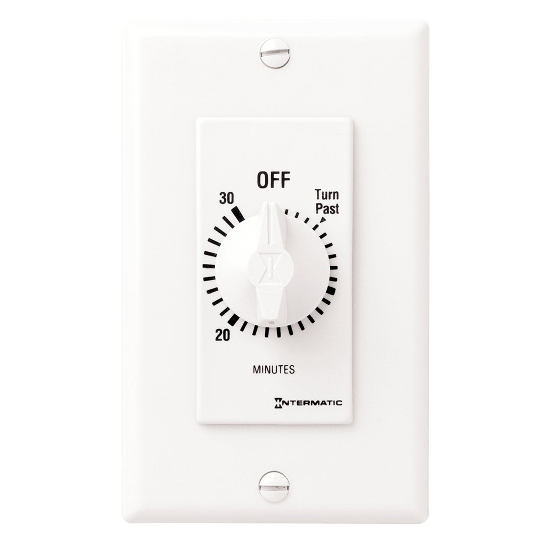 Spring Wound Countdown Timer, Decorator Style, 125-277 VAC, 50/60 Hz, SPST, 30 Minute Max, Without Hold, White