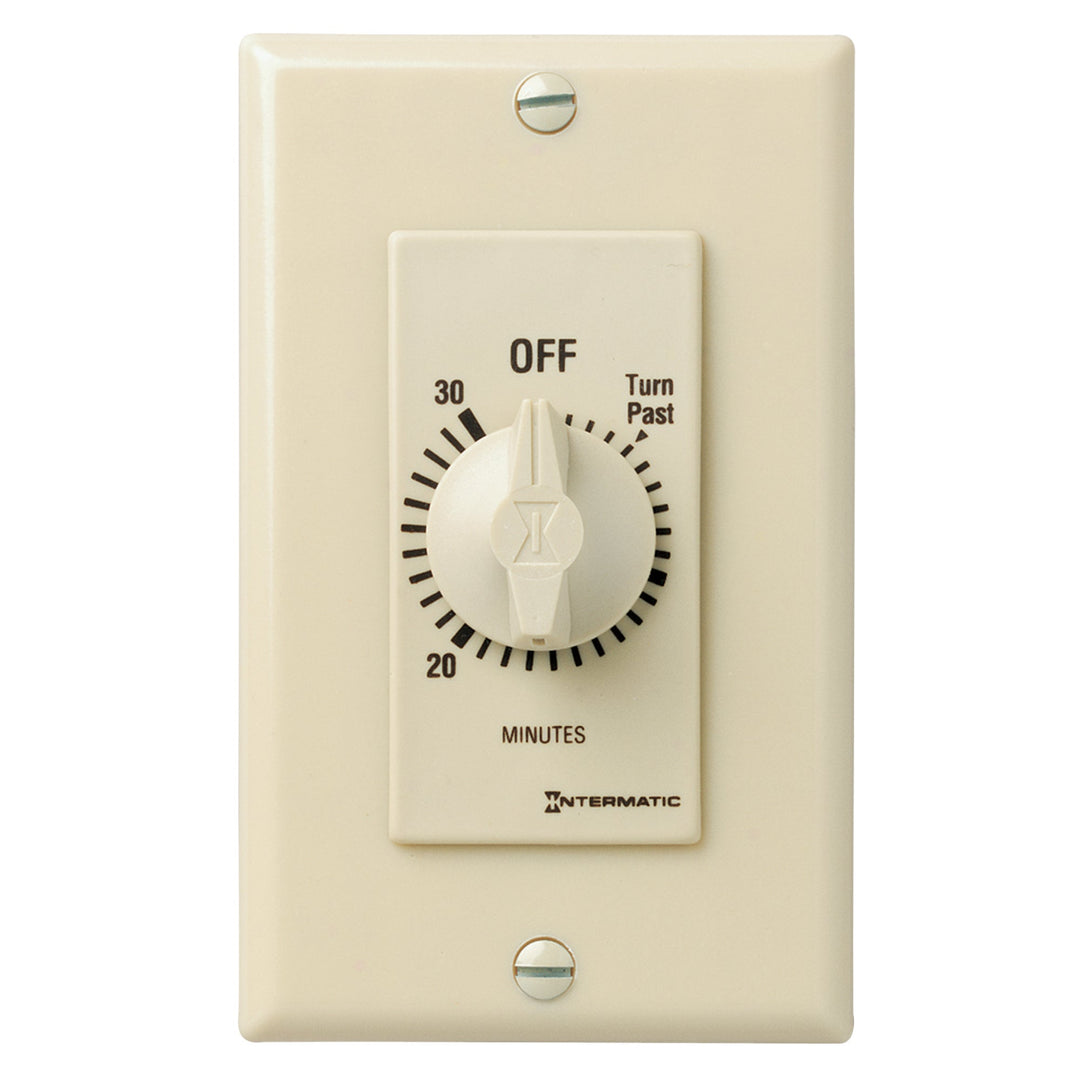Spring Wound Countdown Timer, Decorator Style, 125-277 VAC, 50/60 Hz, DPST, 30 Minute Max, Without Hold, Ivory