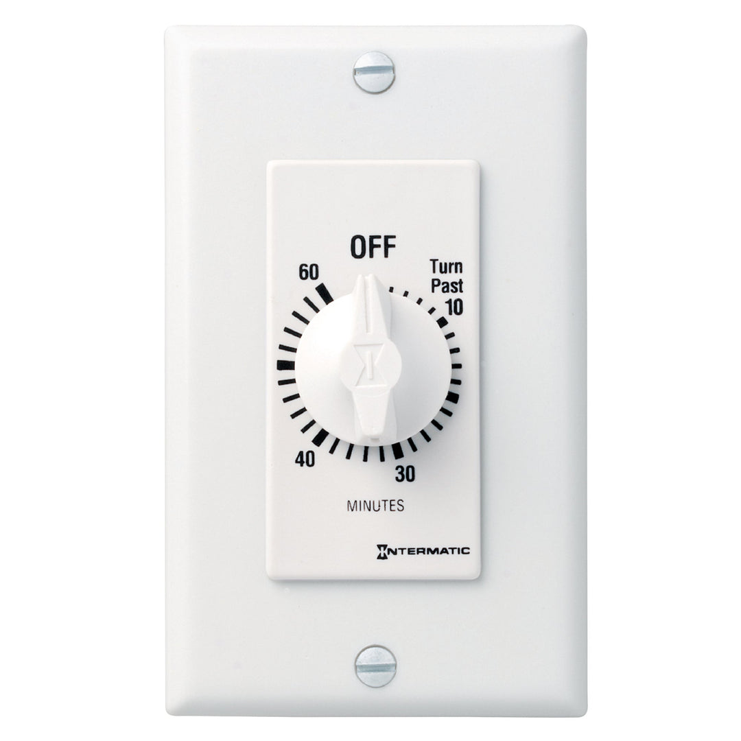 Spring Wound Countdown Timer, Decorator Style, 125-277 VAC, 50/60 Hz, DPST, 60 Minute Max, Without Hold, White