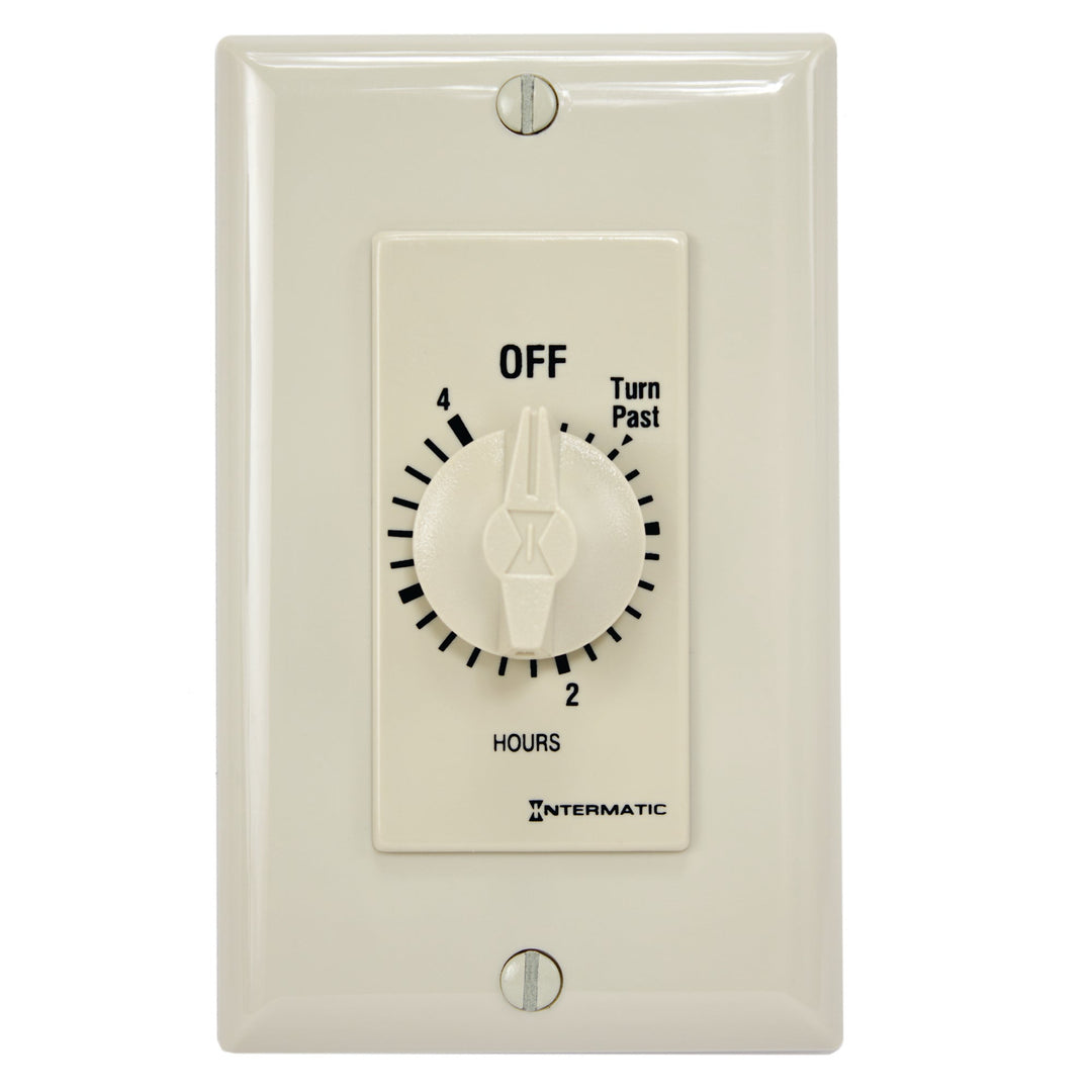 Spring Wound Countdown Timer, Decorator Style, 125-277 VAC, 50/60 Hz, SPST, 4 Hour Max, Without Hold, Ivory