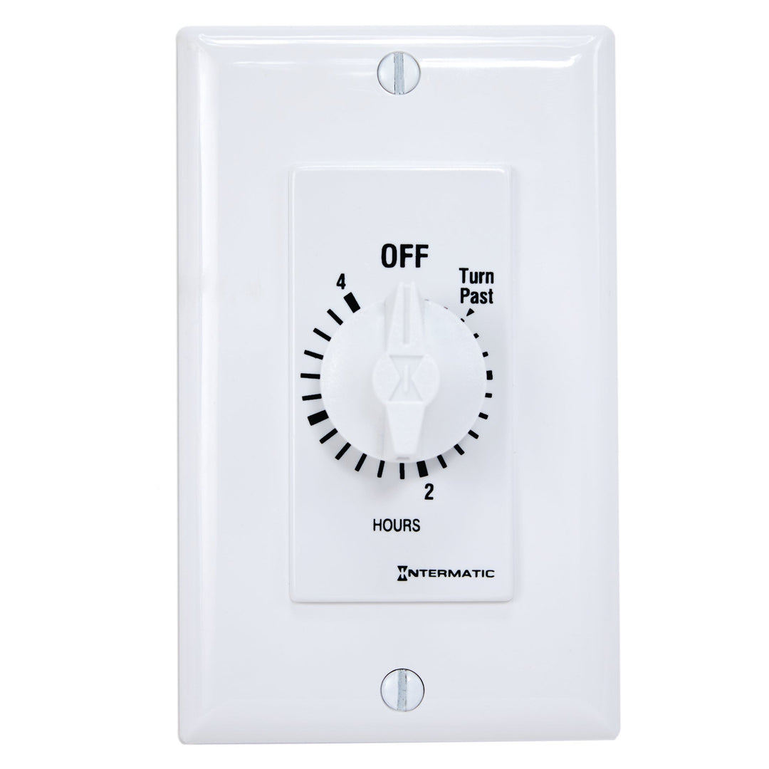 Spring Wound Countdown Timer, Decorator Style, 125-277 VAC, 50/60 Hz, SPST, 4 Hour Max, Without Hold, White