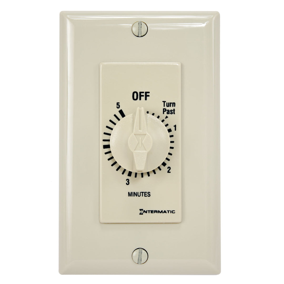 Spring Wound Countdown Timer, Decorator Style, 125-277 VAC, 50/60 Hz, SPST, 5 Minute Max, Without Hold, Ivory