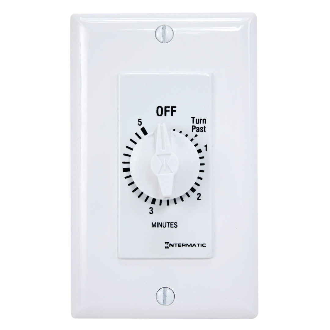 Spring Wound Countdown Timer, Decorator Style, 125-277 VAC, 50/60 Hz, SPST, 5 Minute Max, Without Hold, White