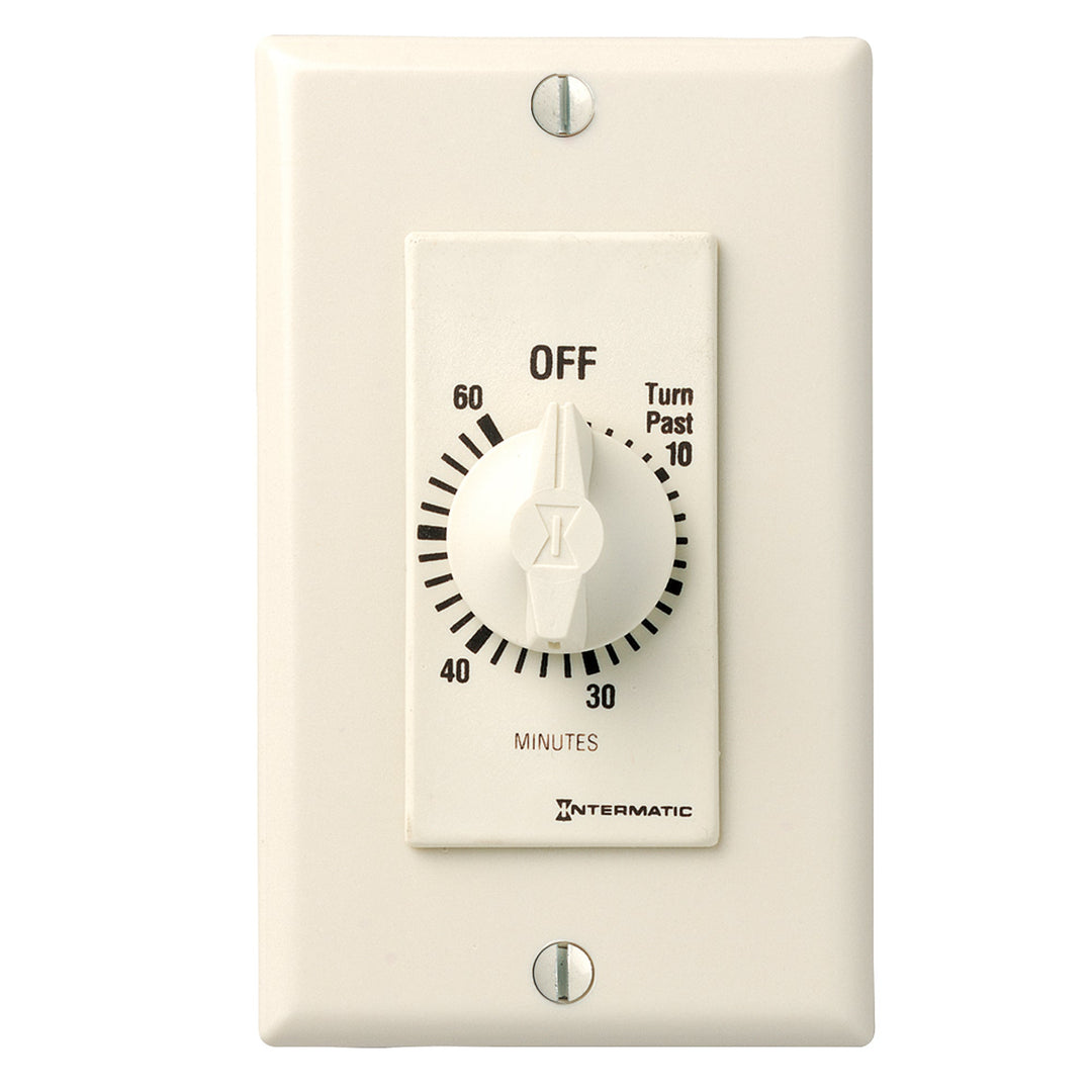Spring Wound Countdown Timer, Decorator Style, 125-277 VAC, 50/60 Hz, SPST, 60 Minute Max, Without Hold, Light Almond