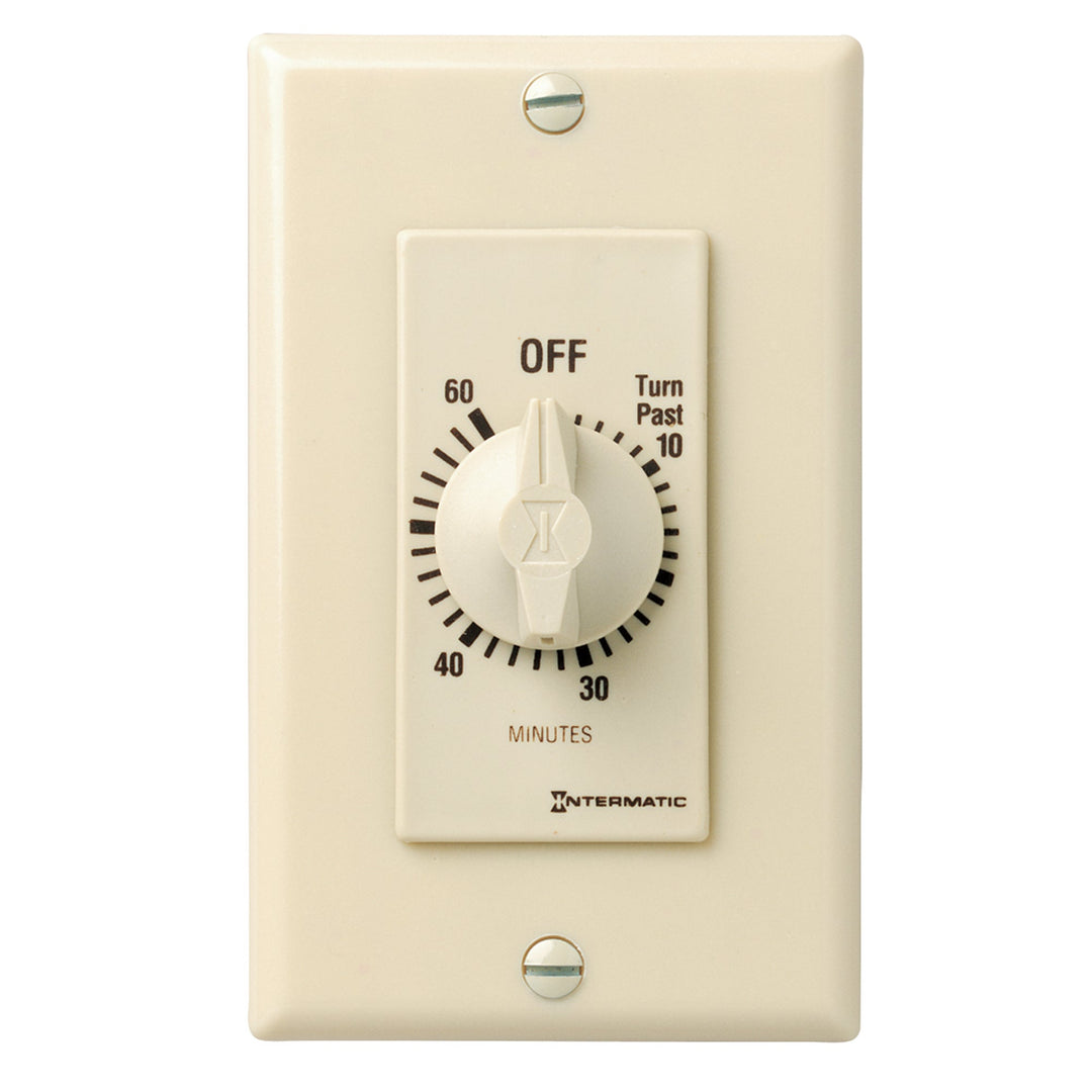 Spring Wound Countdown Timer, Decorator Style, 125-277 VAC, 50/60 Hz, SPST, 60 Minute Max, Without Hold, Ivory
