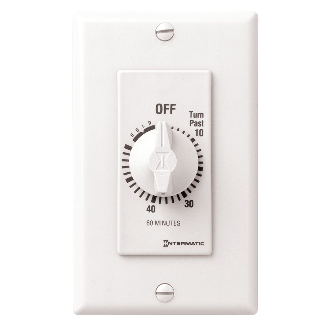 Spring Wound Countdown Timer, Decorator Style, 125-277 VAC, 50/60 Hz, SPST, 60 Minute Max, With Hold, White