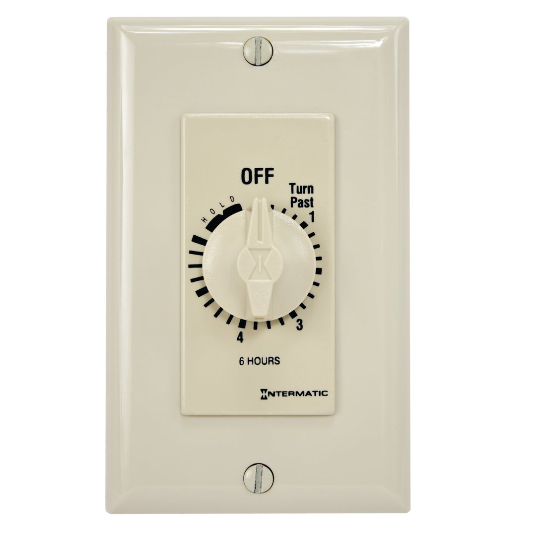Spring Wound Countdown Timer, Decorator Style, 125-277 VAC, 50/60 Hz, SPST, 6 Hour Max, With Hold, Ivory