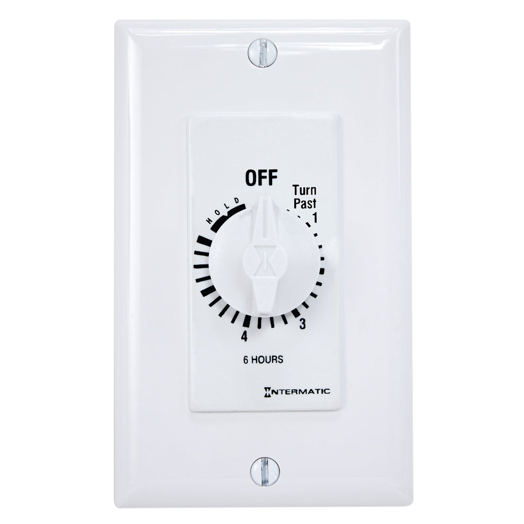 Spring Wound Countdown Timer, Decorator Style, 125-277 VAC, 50/60 Hz, SPST, 6 Hour Max, With Hold, White