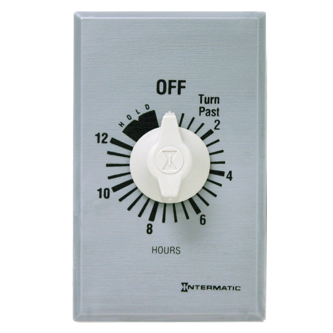 Spring Wound Countdown Timer, Commercial, 125-277 VAC, 50/60 Hz, SPDT, 12 Hour Max, With Hold, Silver
