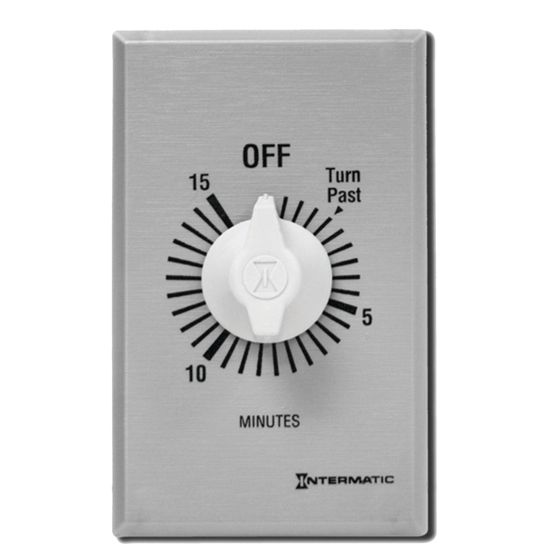 Spring Wound Countdown Timer, Commercial, 125-277 VAC, 50/60 Hz, SPDT, 15 Minute Max, Without Hold, Silver