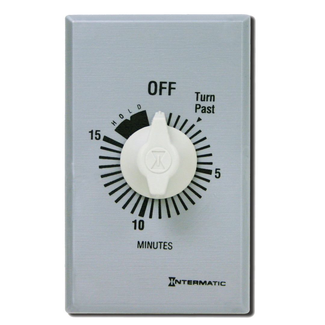 Spring Wound Countdown Timer, Commercial, 125-277 VAC, 50/60 Hz, SPST, 15 Minute Max, With Hold, Silver
