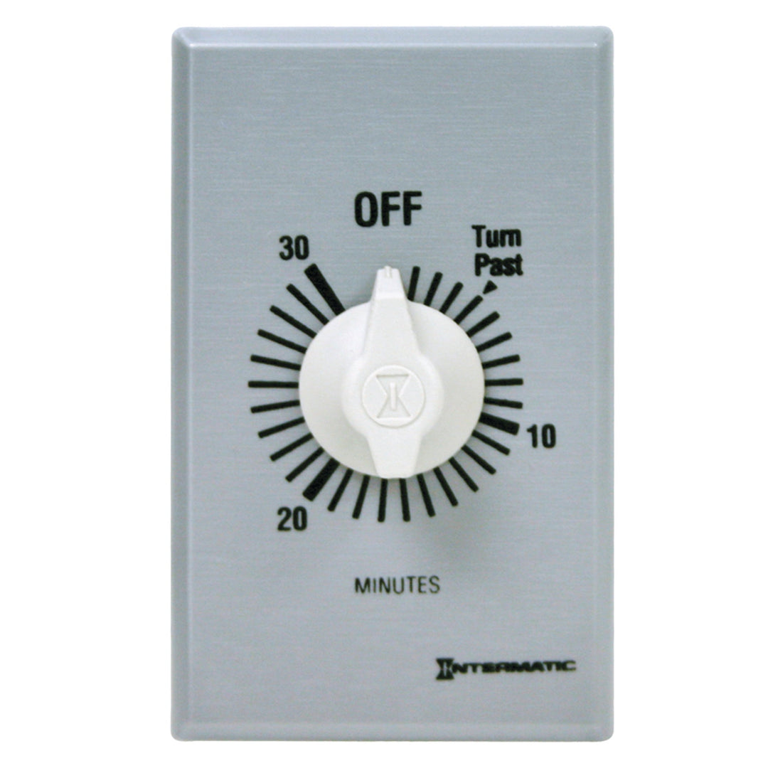 Spring Wound Countdown Timer, Commercial, 125-277 VAC, 50/60 Hz, SPDT, 30 Minute Max, Without Hold, Silver