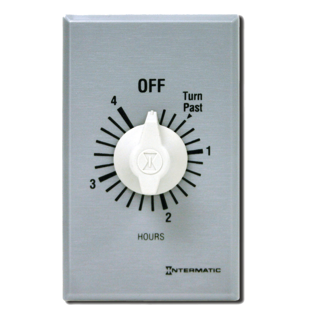 Spring Wound Countdown Timer, Commercial, 125-277 VAC, 50/60 Hz, SPDT, 4 Hour Max, Without Hold, Silver