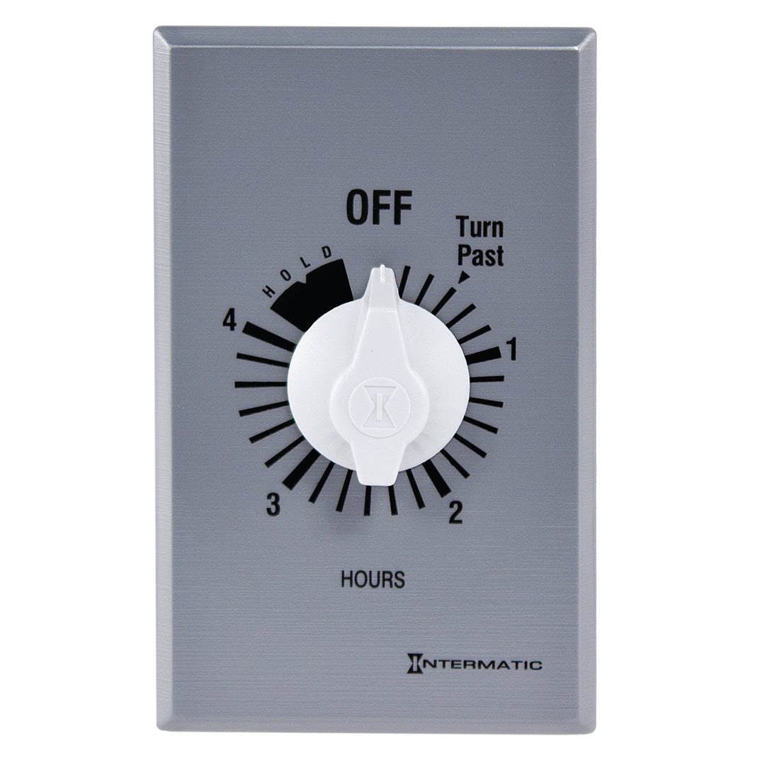 Spring Wound Countdown Timer, Commercial, 125-277 VAC, 50/60 Hz, SPDT, 4 Hour Max, With Hold, Silver