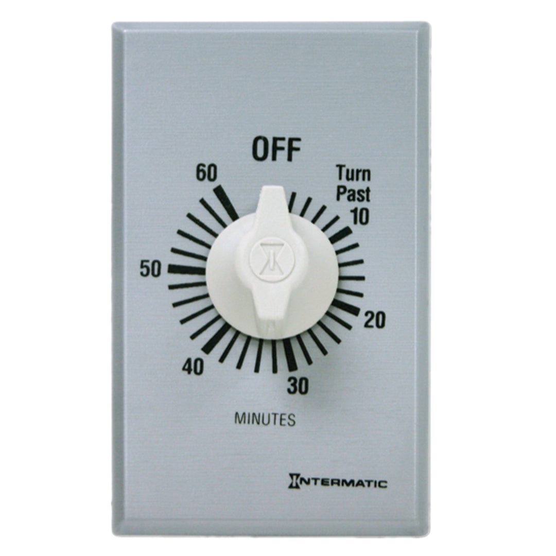 Spring Wound Countdown Timer, Commercial, 125-277 VAC, 50/60 Hz, SPDT, 60 Minute Max, Without Hold, Silver