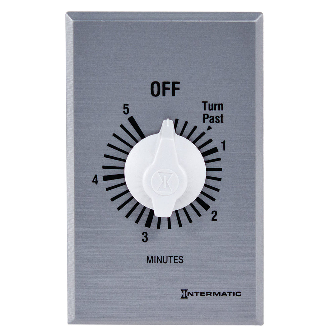Spring Wound Countdown Timer, Commercial, 125-277 VAC, 50/60 Hz, SPST, 5 Minute Max, Without Hold, Silver
