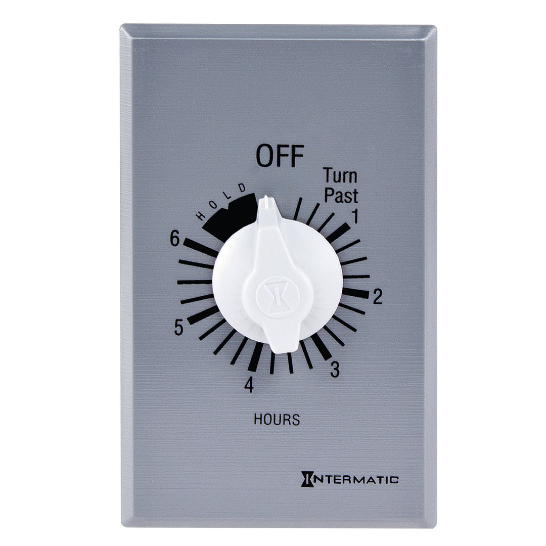 Spring Wound Countdown Timer, Commercial, 125-277 VAC, 50/60 Hz, SPST, 6 Hour Max, With Hold, Silver