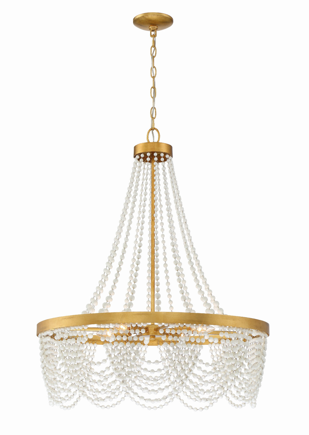 Fiona 4 Light Antique Gold Chandelier with White Beads