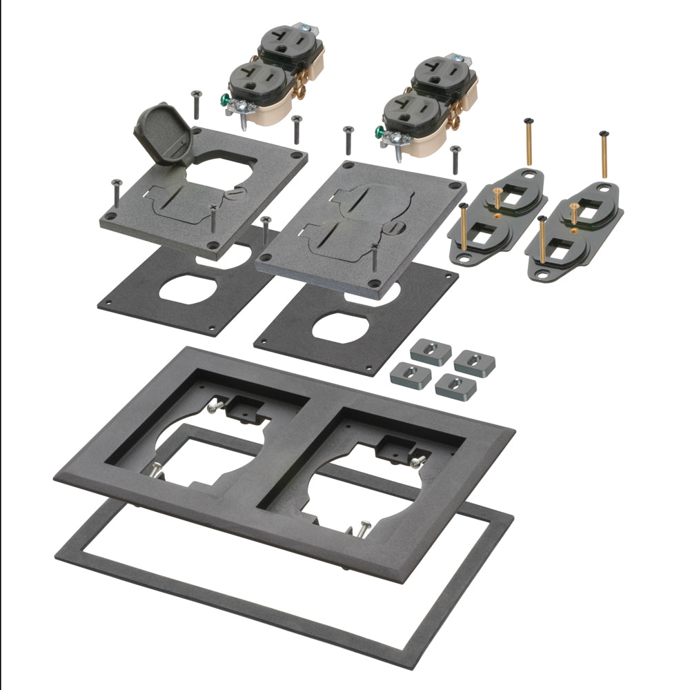 BLACK 2 GANG FLOOR BOX