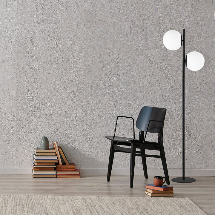 2LT Incandescent Floor Lamp, MB w/ WH Opal Glass
