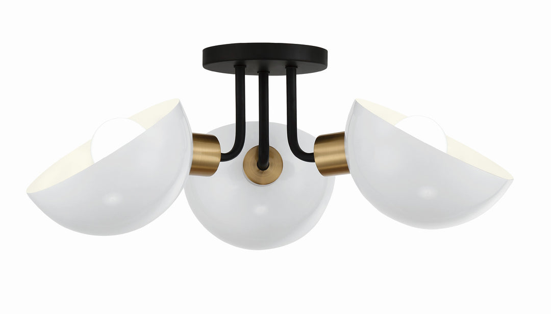 Gigi 3 Light Black + Aged Brass Semi Flush Mount