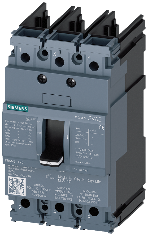 3VA5,FS125A,3P,100A,MCS110,V HI Breaking