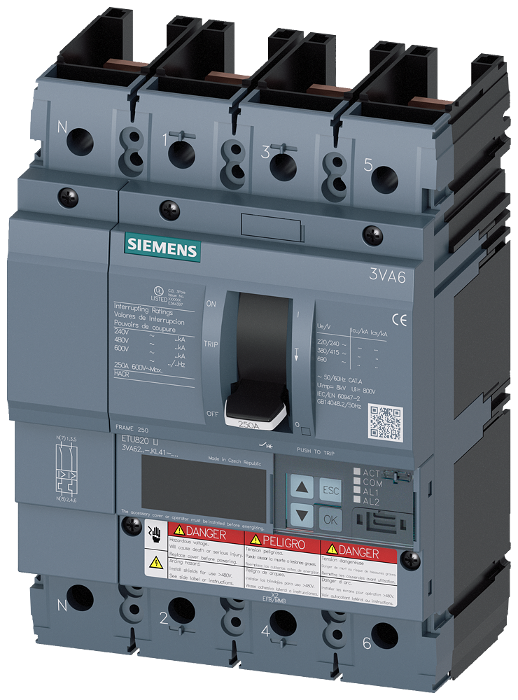 3VA6,FS250A,4P,100A,22kA@600V,ETU820,LI