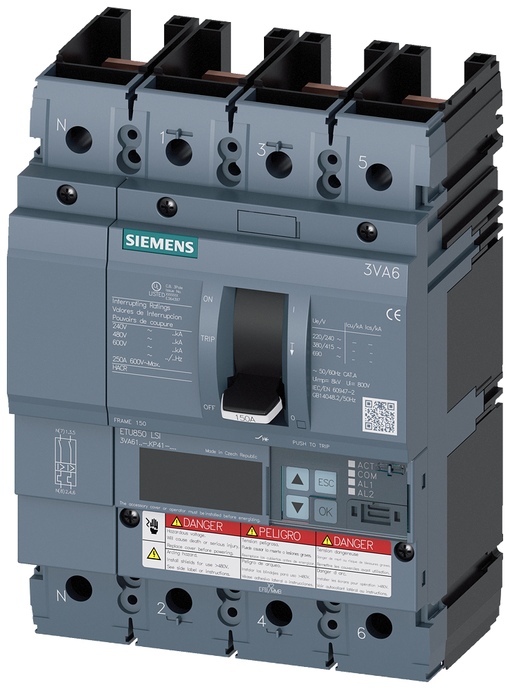 3VA6,FS150A,4P,150A,35kA@600V,ETU850,LSI