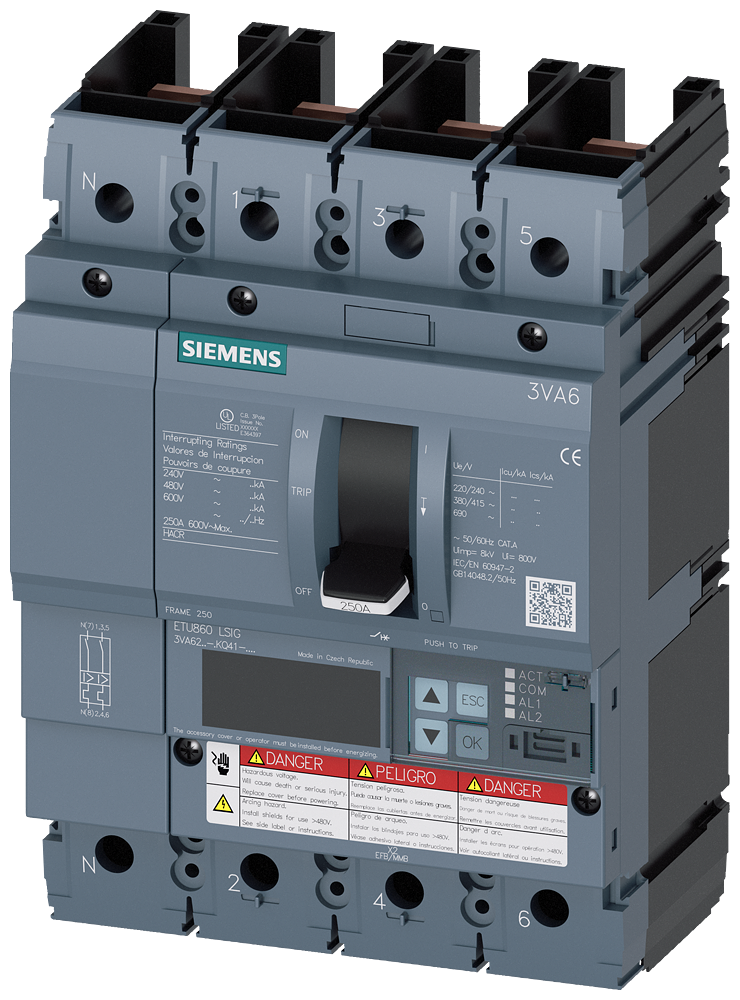 3VA6,FS250,4P,250A,50kA@600V,ETU860,LSIG