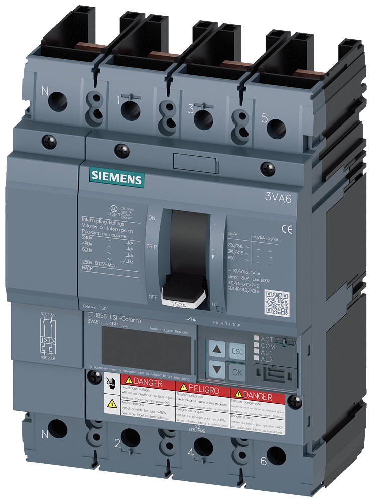 3VA6,FS150A,4P,100A,22kA@600V,ETU856,LSI