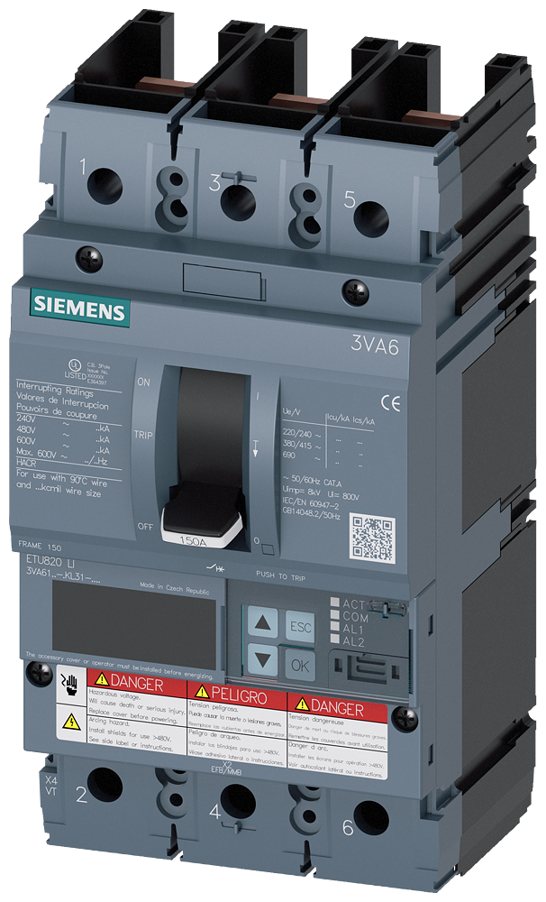 3VA61,3P,150A,50kA@600V,ETU820,LI,100