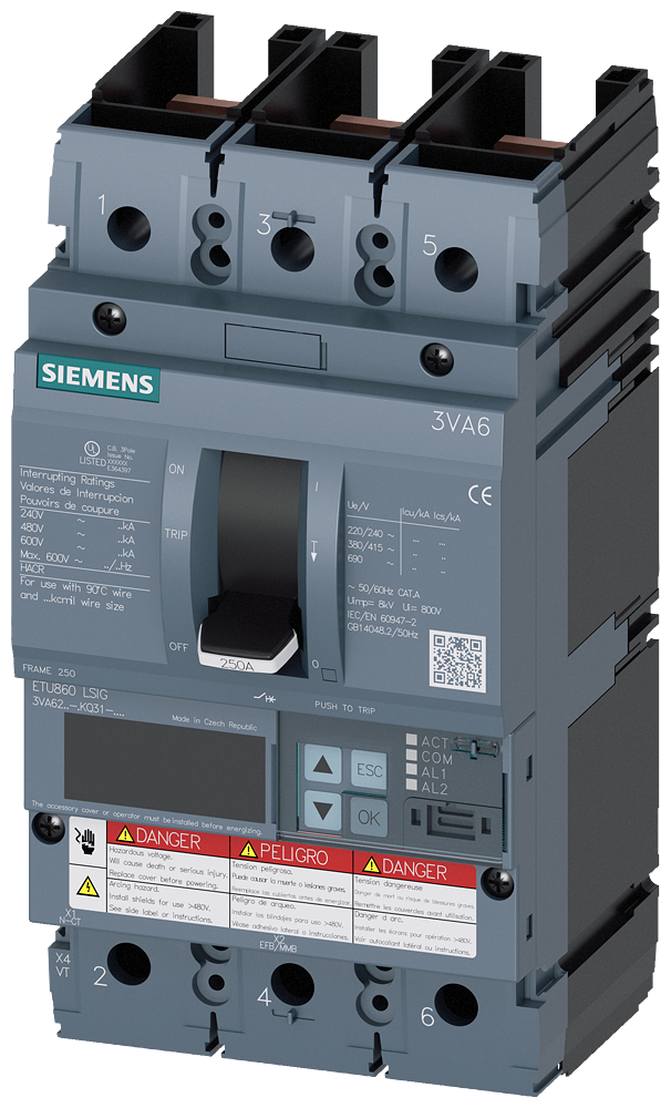 3VA62,3P,250A,22kA@600V,ETU860,LSIG,100