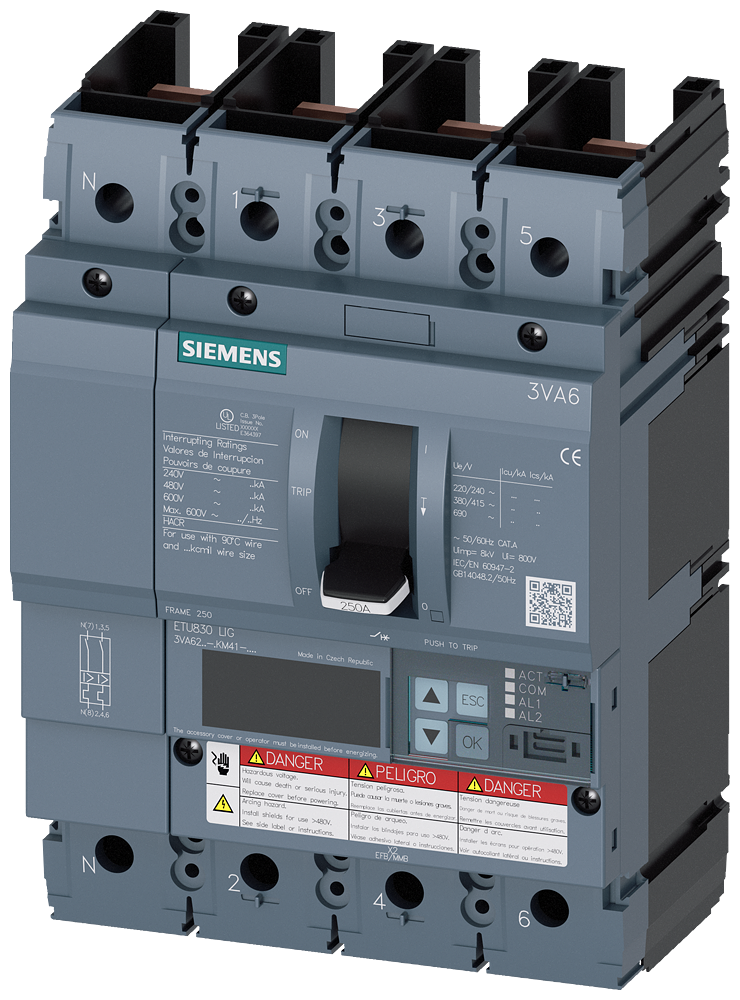 3VA62,4P,250A,18kA@600V,ETU830,LIG,100