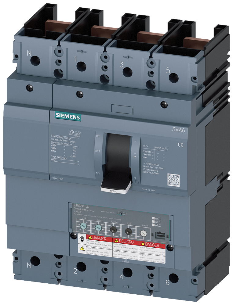 3VA63 BRK,4P,250A,100kA@600V,ETU350,LSI