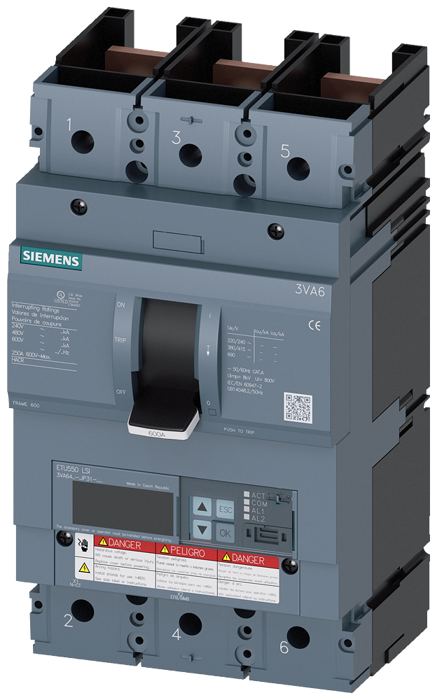 3VA6,FS600A,3P,600A,22kA@600V,ETU550,LSI