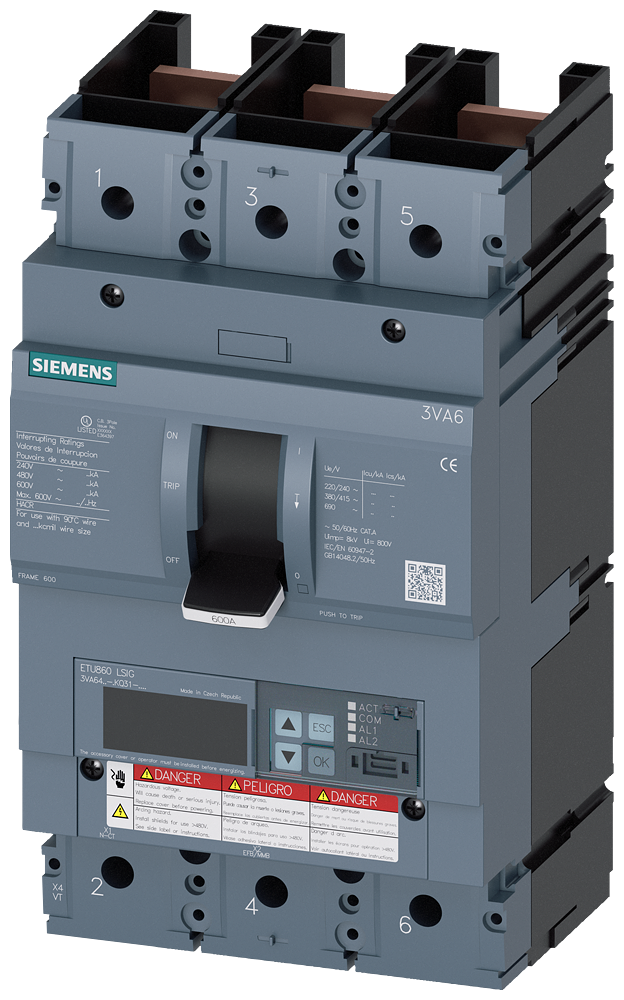 3VA6,3P,400A,18kA@600V,ETU860,LSIG,100%