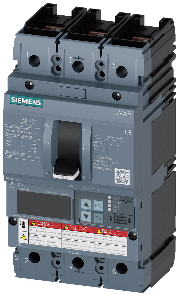 BRKR 3VA61 3P 150A  65KA ETU8-LSI NUT